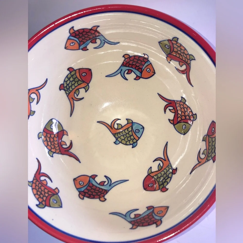 Get ready for the lake! Pier 1 Hand-Painted Koi Fish Medium Serving Bowl  - New!